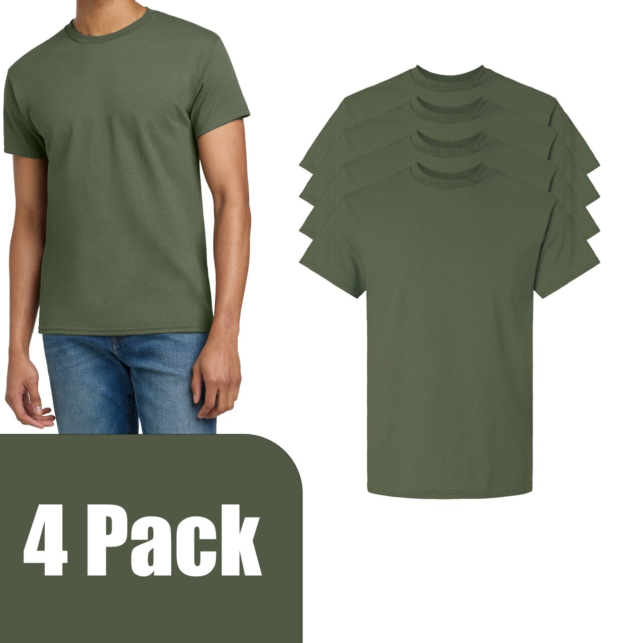 Gildan Ultra Cotton Plain T-Shirt for Men, Short Sleeve Military Green Craft Blank Tee